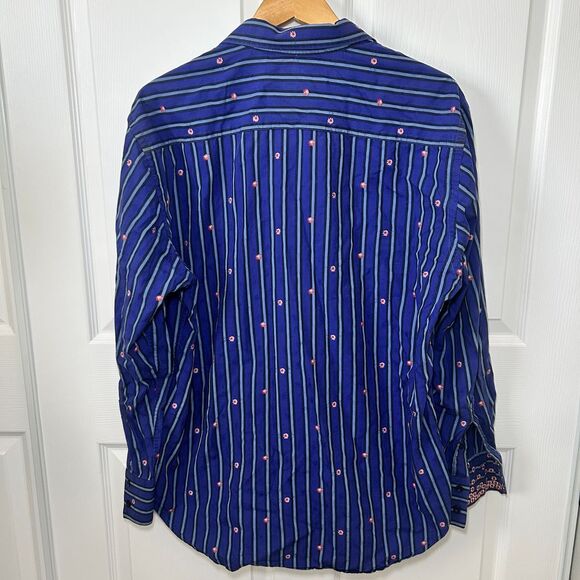 Robert Graham Blue Stripe Button Down Shirt XL Casual Dressy - Picture 6 of 8